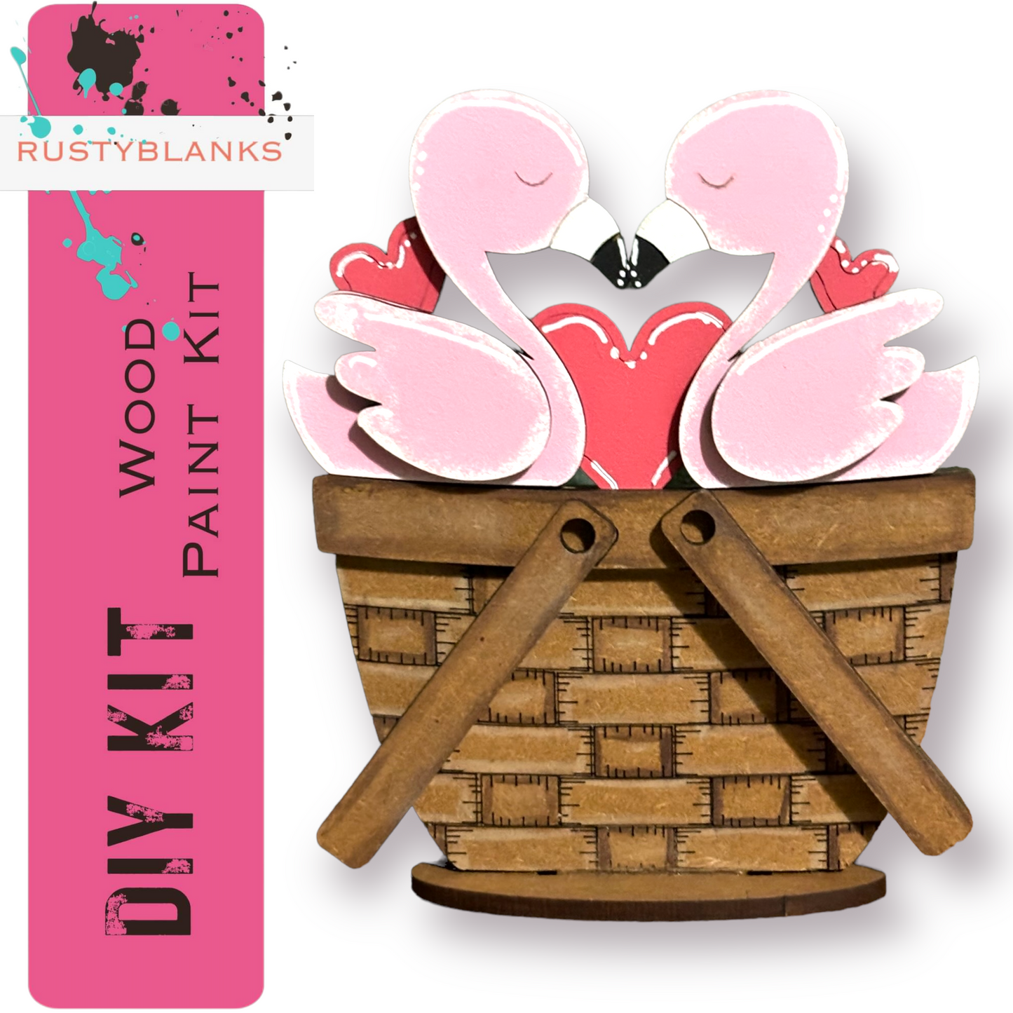 a picture of a basket with some pink birds in it