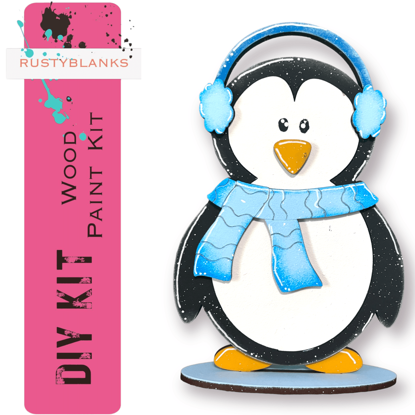 a penguin with headphones and a scarf