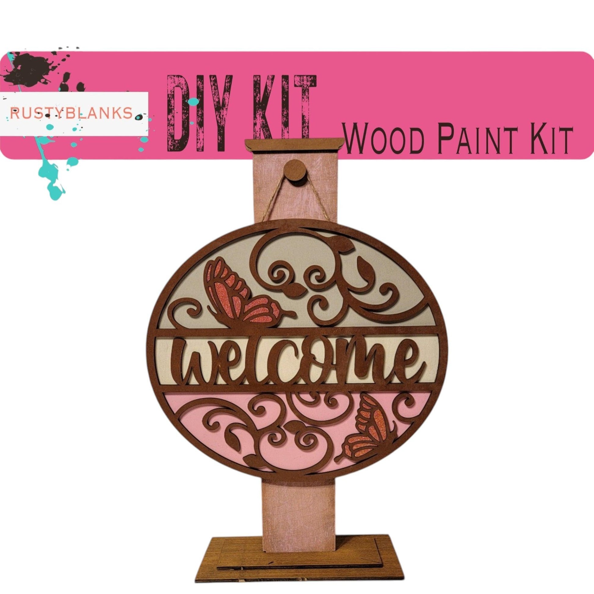 a wooden sign that says wood paint kit