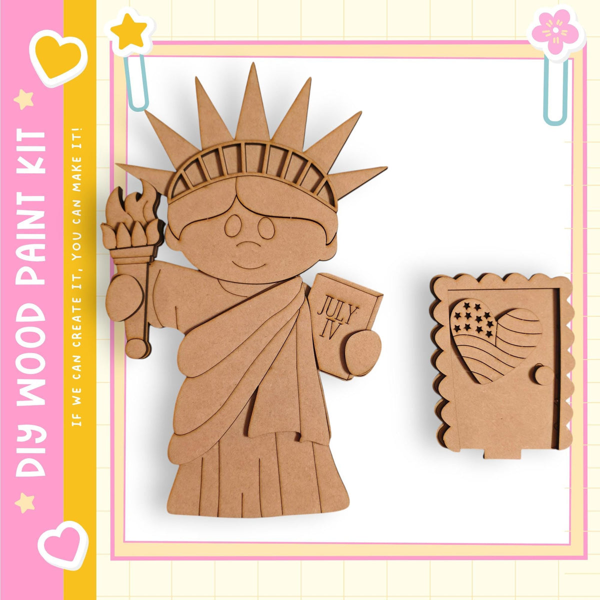 a cardboard cutout of the Statue of Liberty, with a smaller cardboard cutout of the United States Postal Service mailbox next to it.