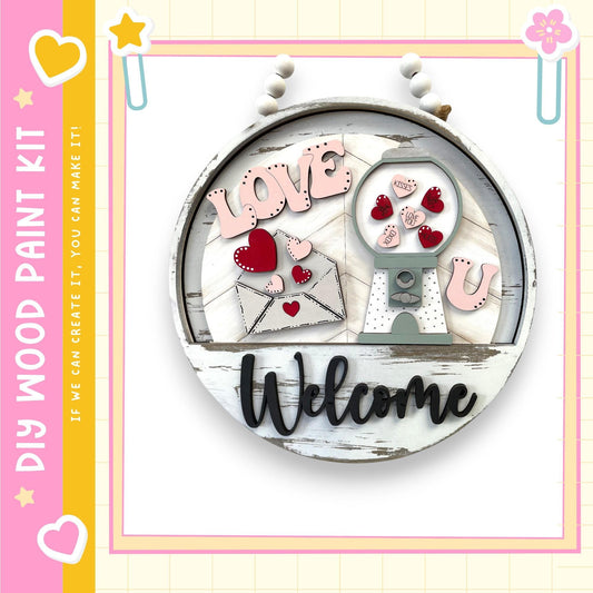 DIY Valentines Welcome Sign Insert: Seasonal Wooden Round Decor