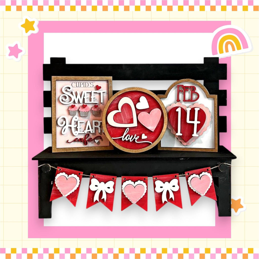 a valentine's day card with a heart banner