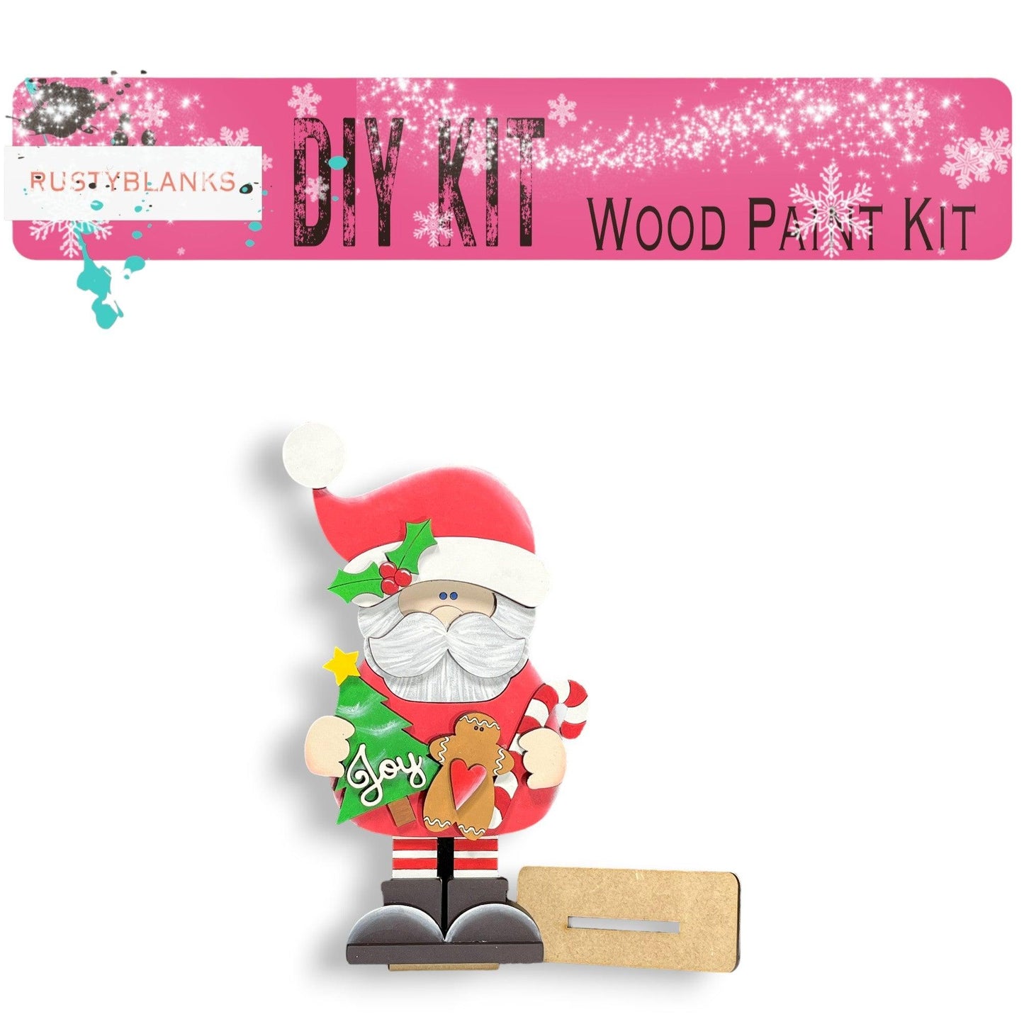 a wooden kit with a santa clause holding a teddy bear