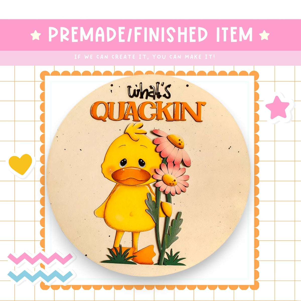 a picture of a yellow duck holding a pink flower
