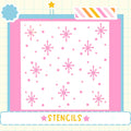 The image is a collage of various images, including a pink and white background with pink snowflake-like shapes and a star. The word "STENCILS" is displayed in the bottom right corner of the image.