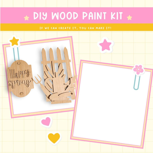 a wooden craft kit with a picture of a hand holding a sign