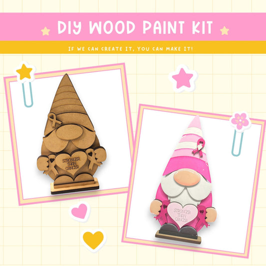 a wooden craft kit of a gnome and a gnome