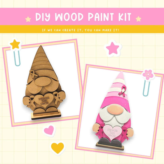 a wooden craft kit of a gnome and a gnome