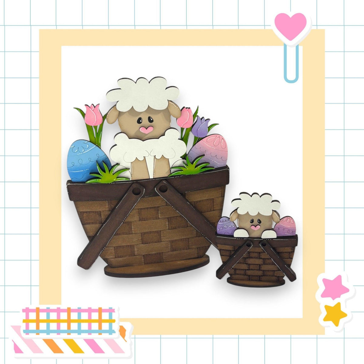 a picture of a sheep in a basket with eggs