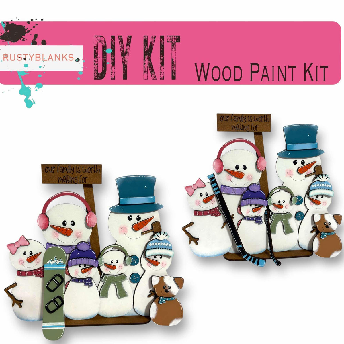 a group of snowmen standing next to each other