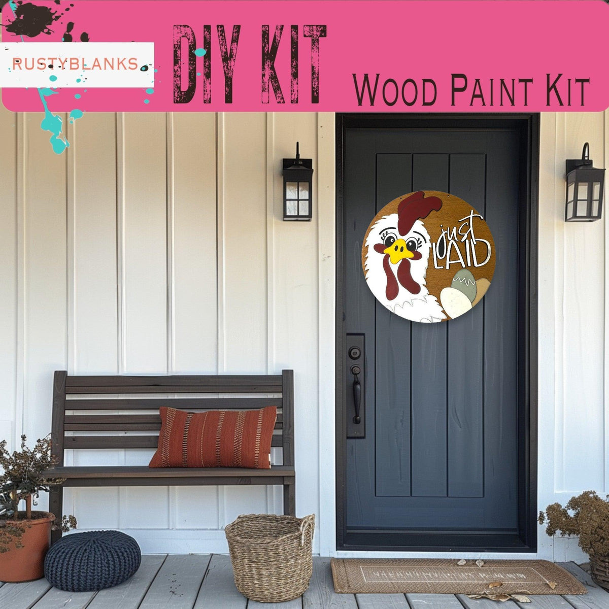 a door with a sign that says diy kit wood paint kit