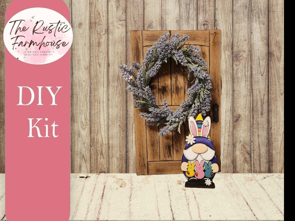 Bunny Peeps Gnome Shelf Sitter, DIY Easter Bunny Gnome kit, Tiered Tray Decor RusticFarmhouseDecor