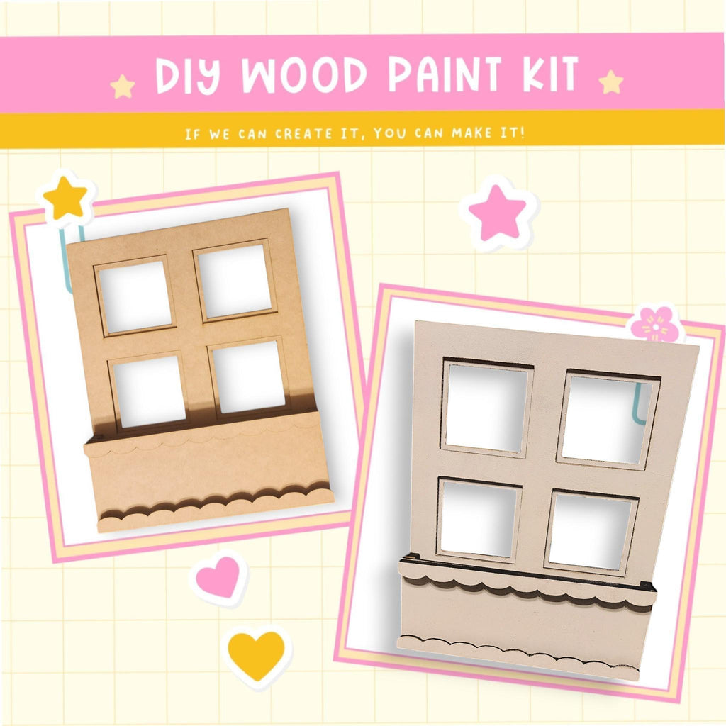 a diy wood paint kit with a picture of a window