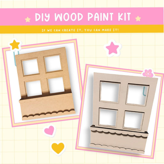 a diy wood paint kit with a picture of a window