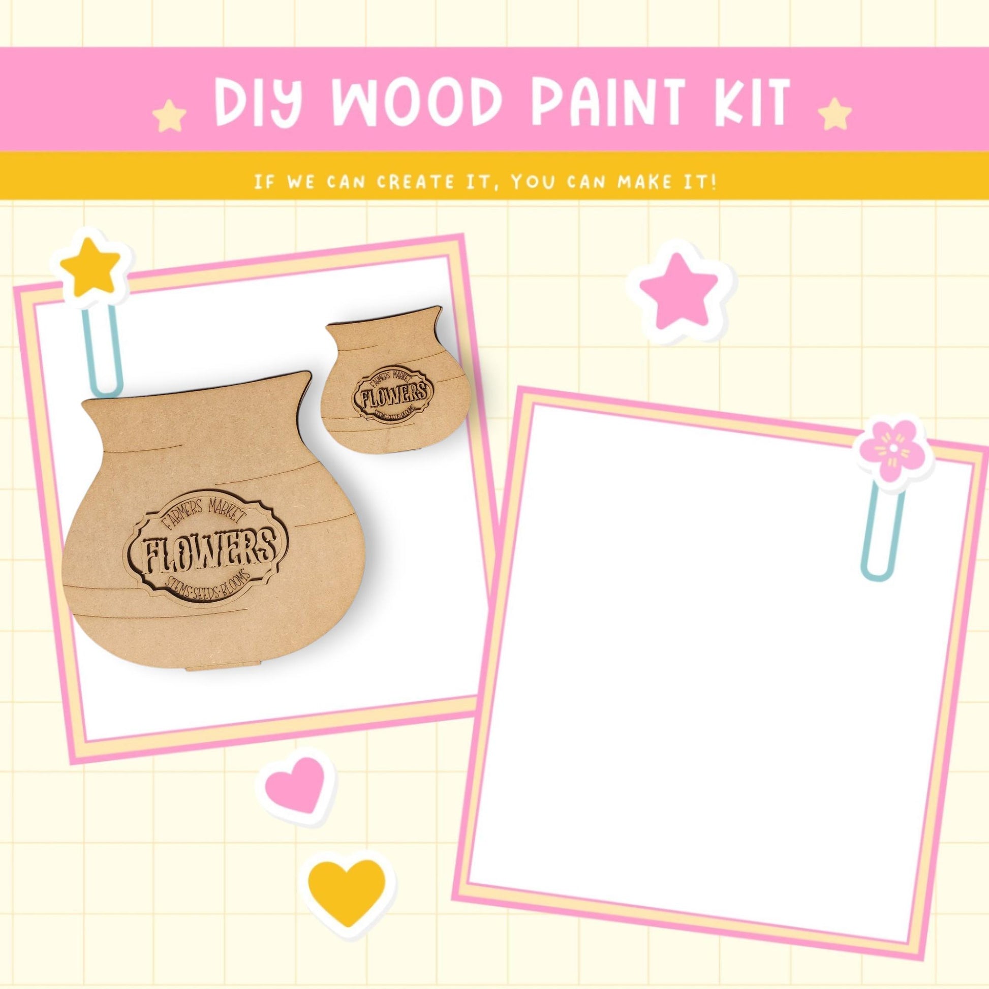 a wooden craft kit with a picture of a vase