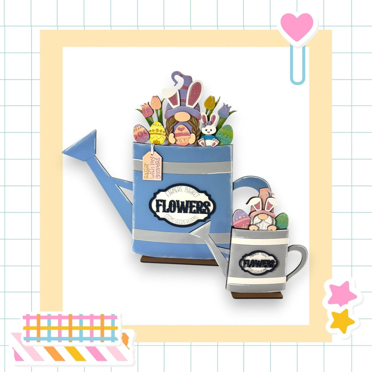 a blue watering can filled with lots of candy
