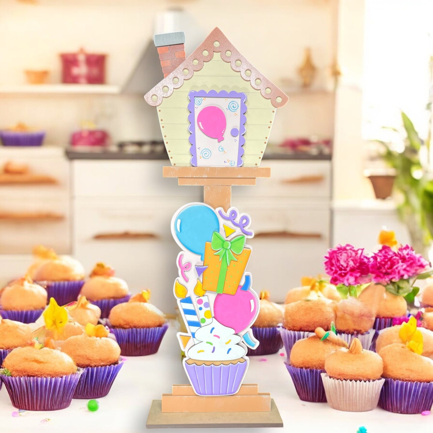 a table topped with lots of cupcakes and muffins