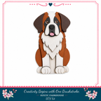 A wooden cutout of a Saint Bernard dog, with a rustic farmhouse theme.