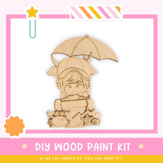 a wooden cutout of a girl with an umbrella