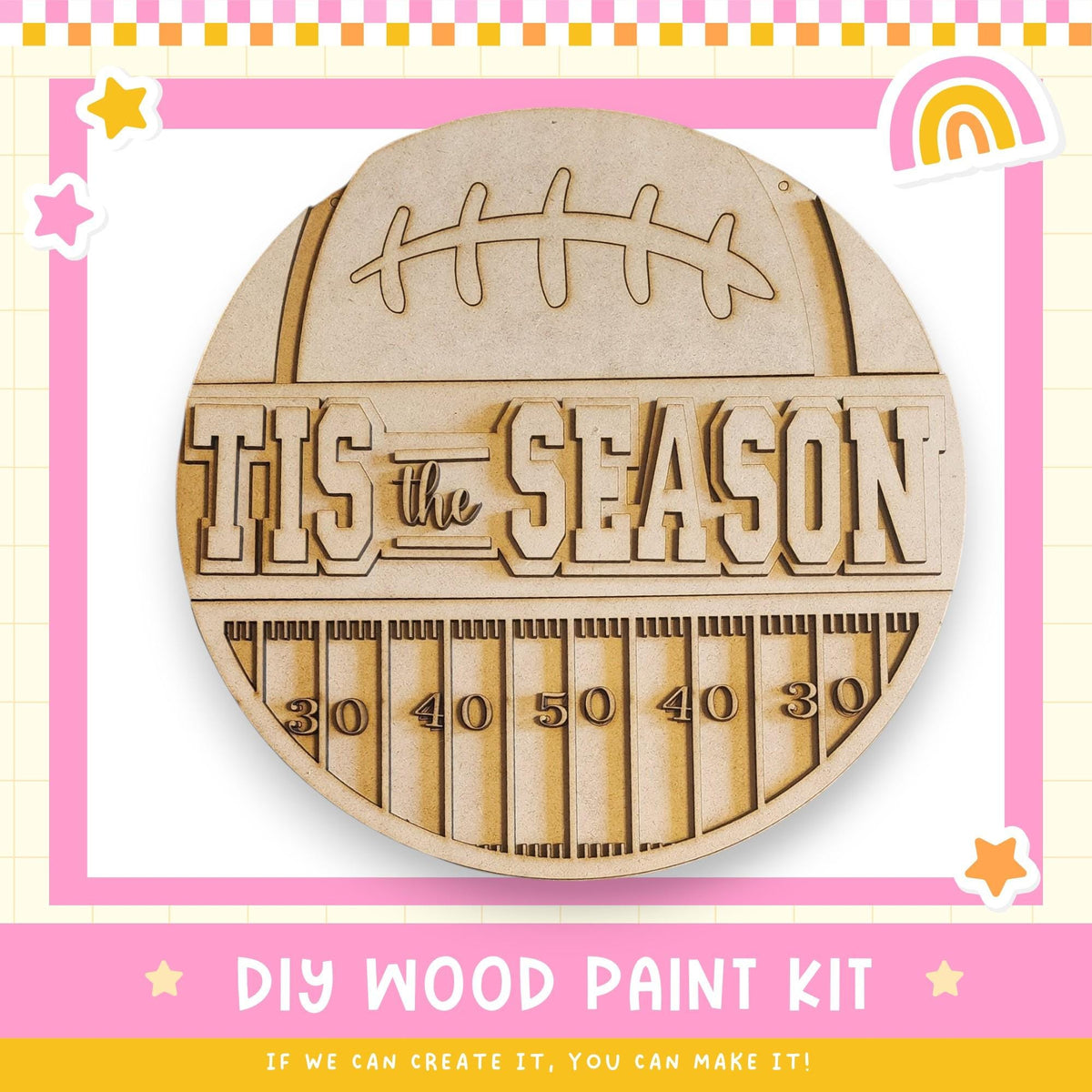 a DIY wood paint kit for creating a football-themed decoration.