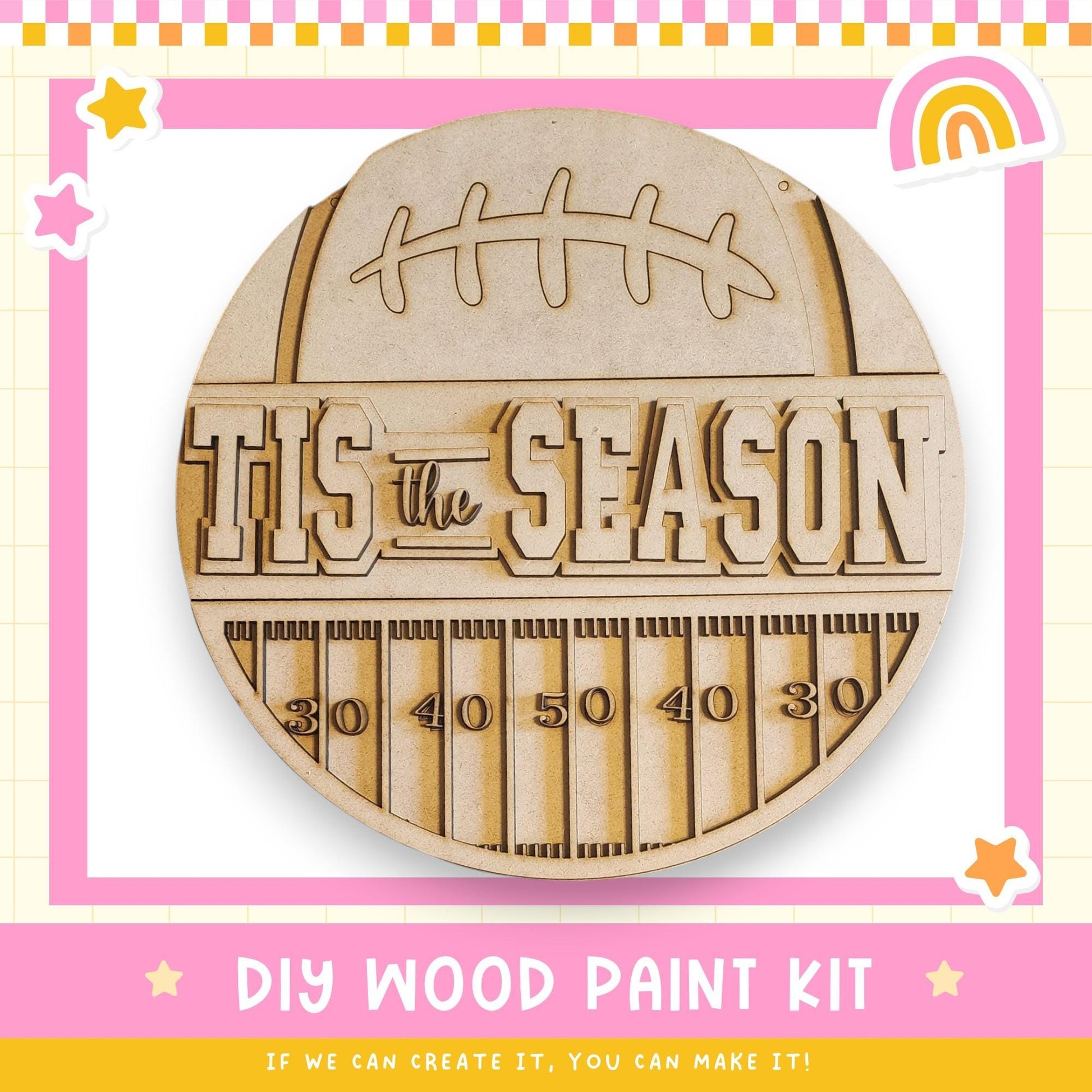 a DIY wood paint kit for creating a football-themed decoration.
