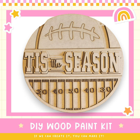 a DIY wood paint kit for creating a football-themed decoration.
