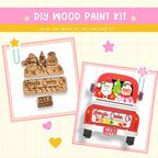 a couple of wooden magnets sitting on top of a table