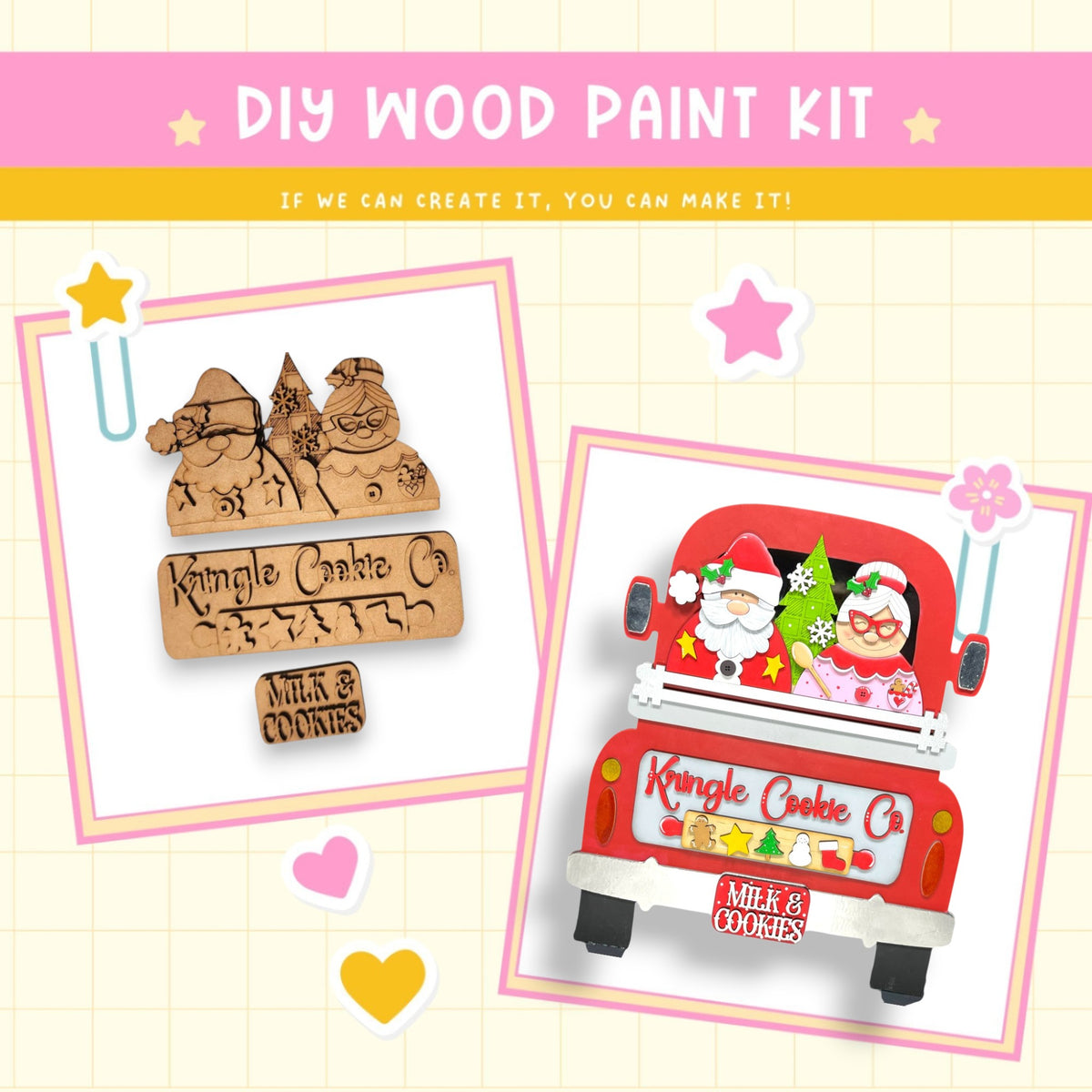 a couple of wooden magnets sitting on top of a table