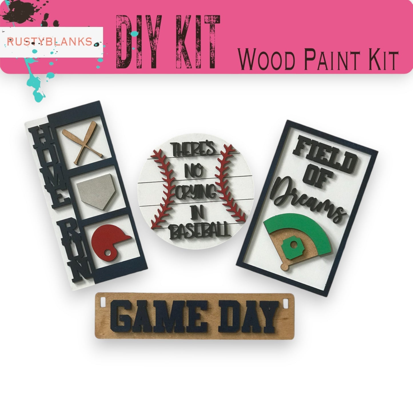 a picture of some baseball related items on a white background