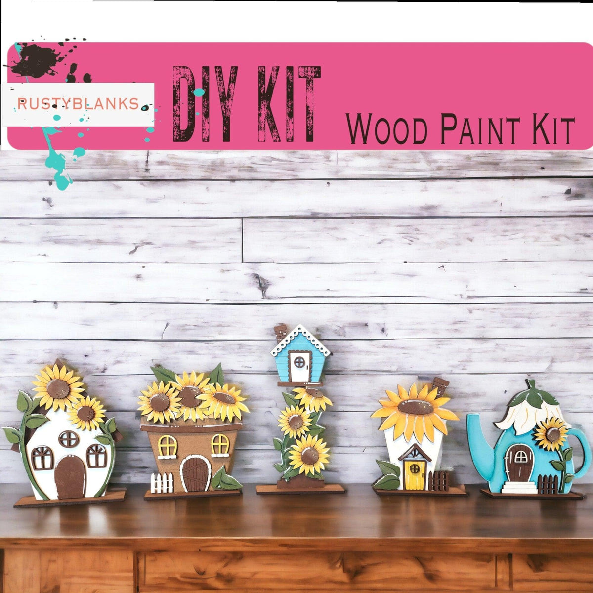 a wooden table with sunflowers painted on it