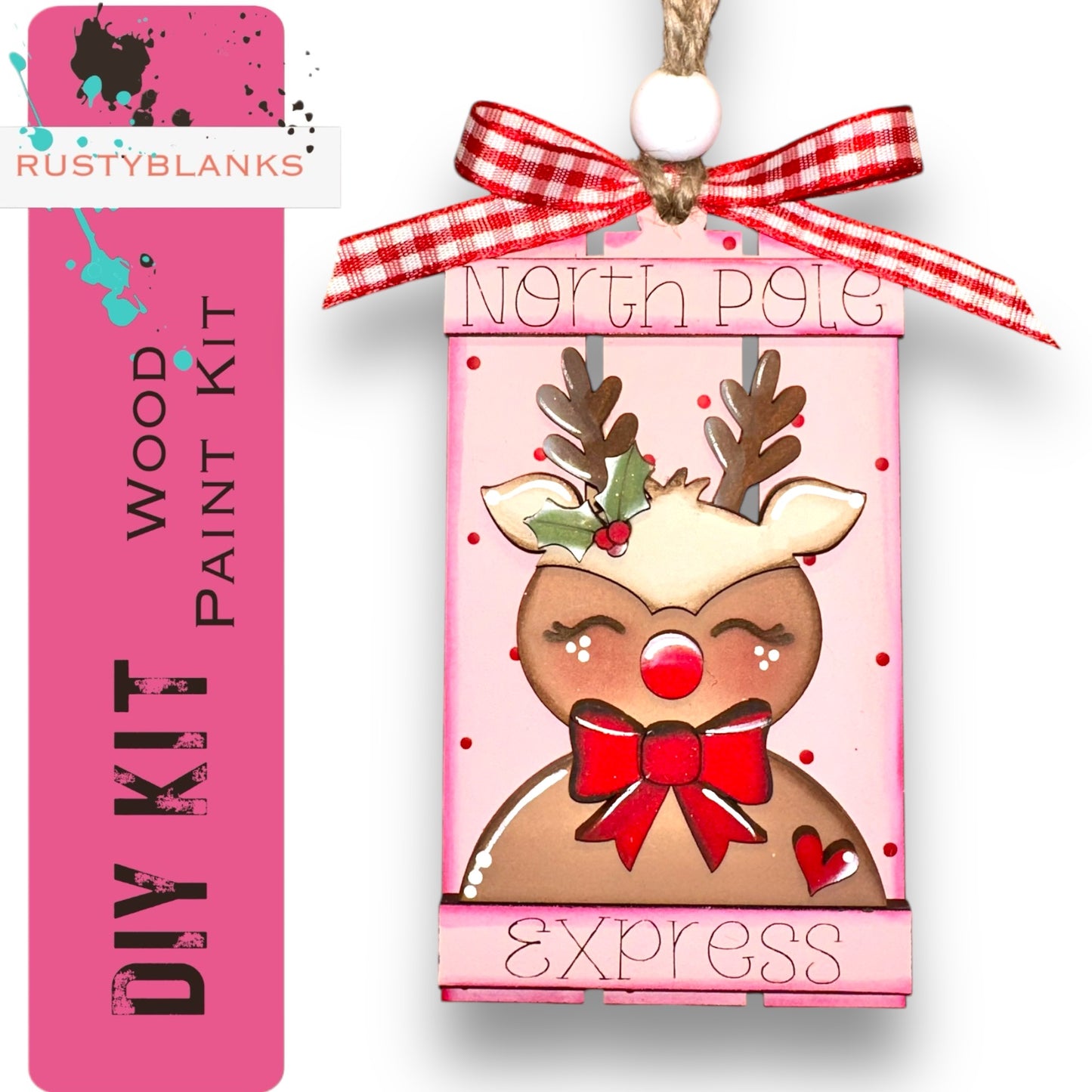 a christmas ornament with a reindeer wearing a red bow