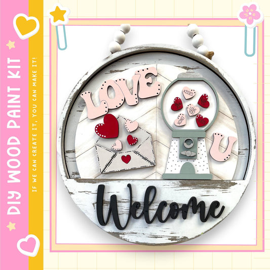 DIY Valentines Welcome Sign Insert: Seasonal Wooden Round Decor