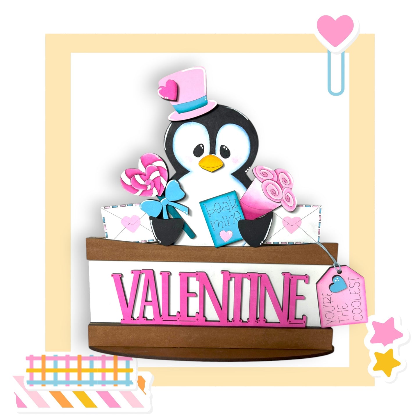 a penguin is sitting on a valentine's day card