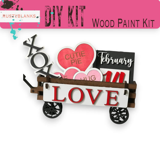 a craft kit with a wagon and a sign