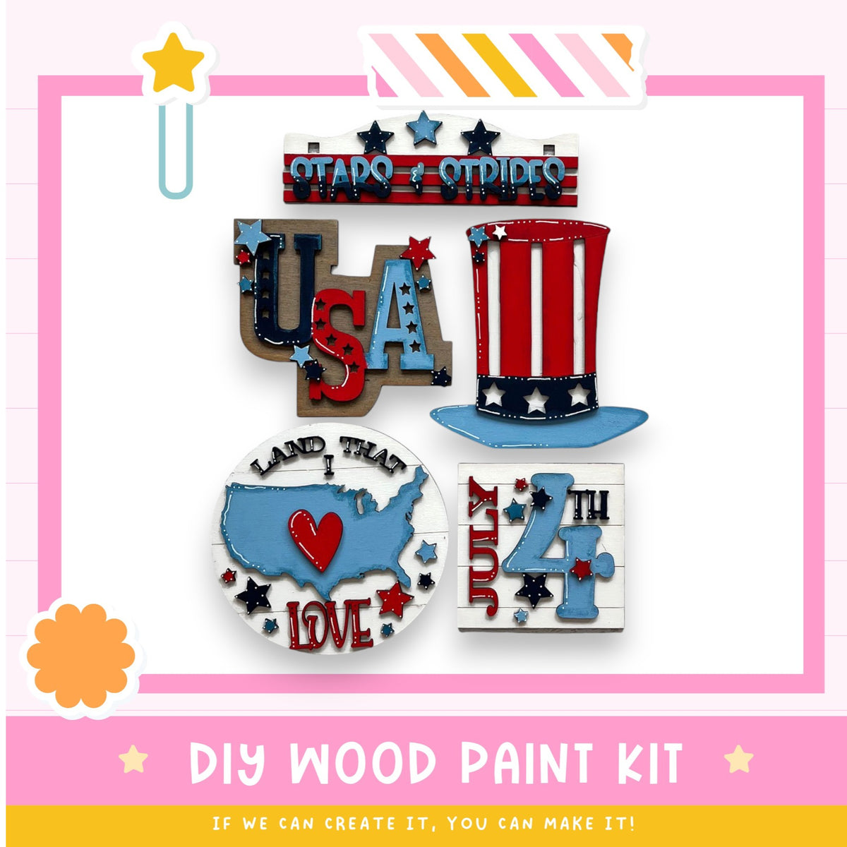 a picture of a usa themed wooden paint kit