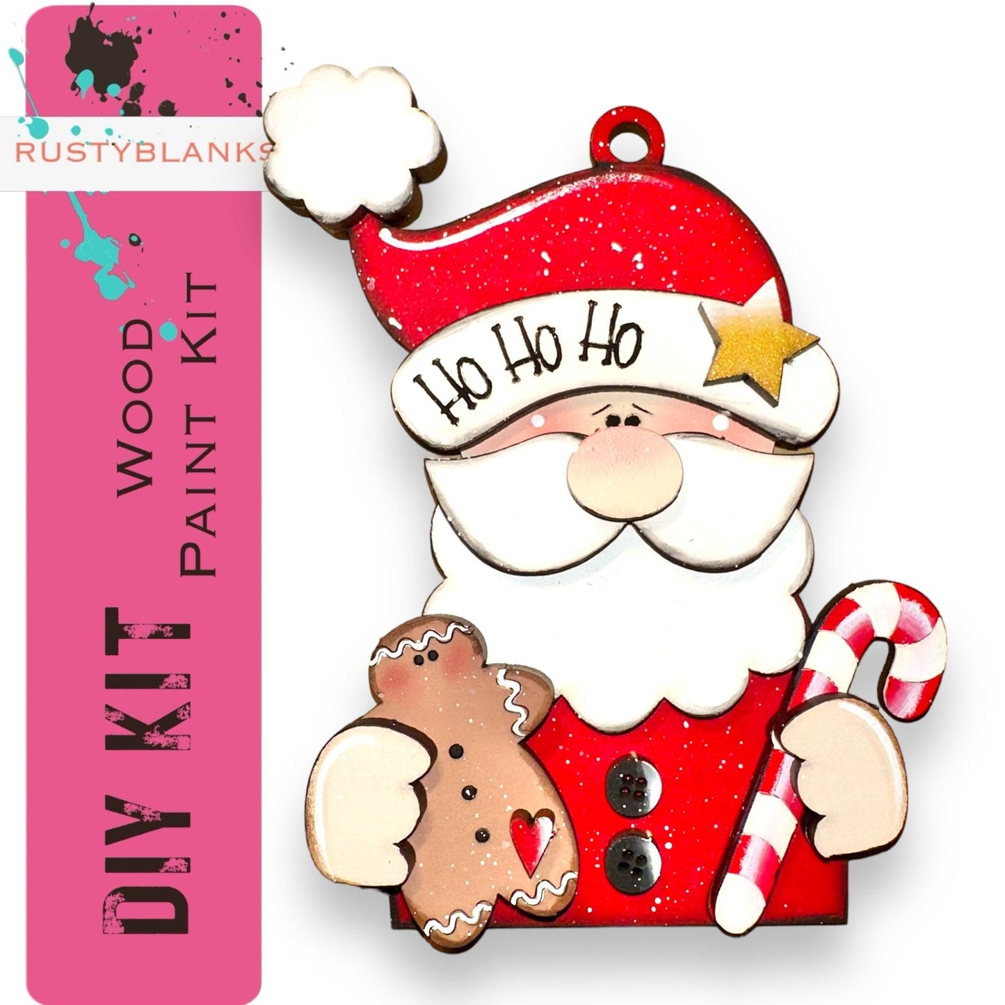 a christmas ornament with a santa clause holding a candy cane