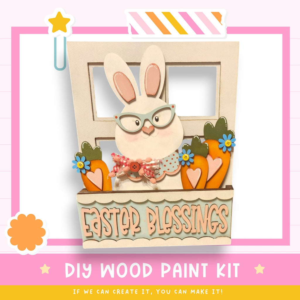 a picture frame with a picture of a bunny wearing glasses