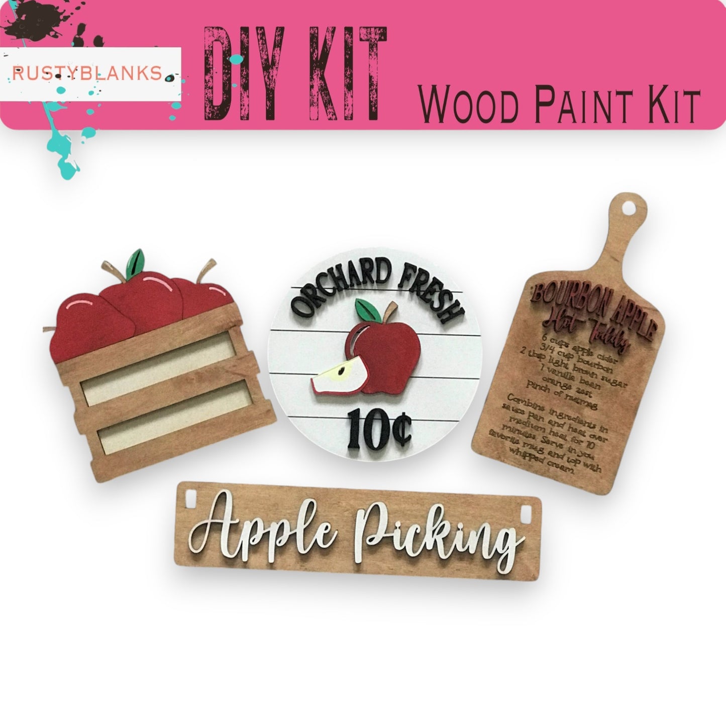 a picture of a wooden paint kit for apple picking