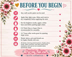 The image is a guide or instructions for creativity, with a floral border and a heart symbol. It provides guidelines for using craft acrylic paint, such as applying thin, light coats and using a white base coat before painting light colors. The image also mentions the use of CA Thick Glue or Super Glue for assembling projects, and a 2-foam roller for painting larger areas. The text emphasizes the importance of handling all photos with care, and the beginning of creativity with One Brushstroke.