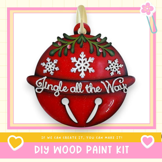 A red Christmas ornament with snowflakes and the text "Jingle all the Way" is displayed against a white background.