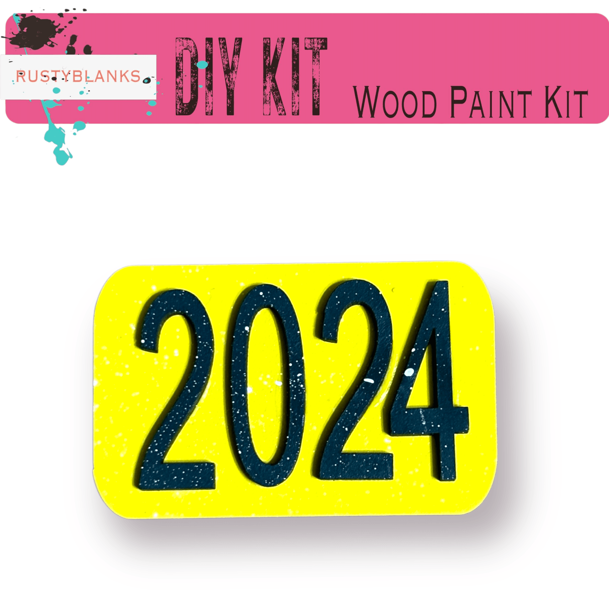 a yellow and black sign that says diy kit wood paint kit