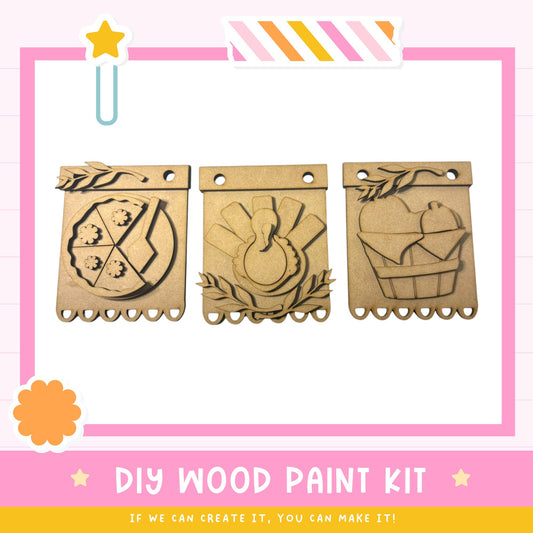 a picture of three wooden pieces of art