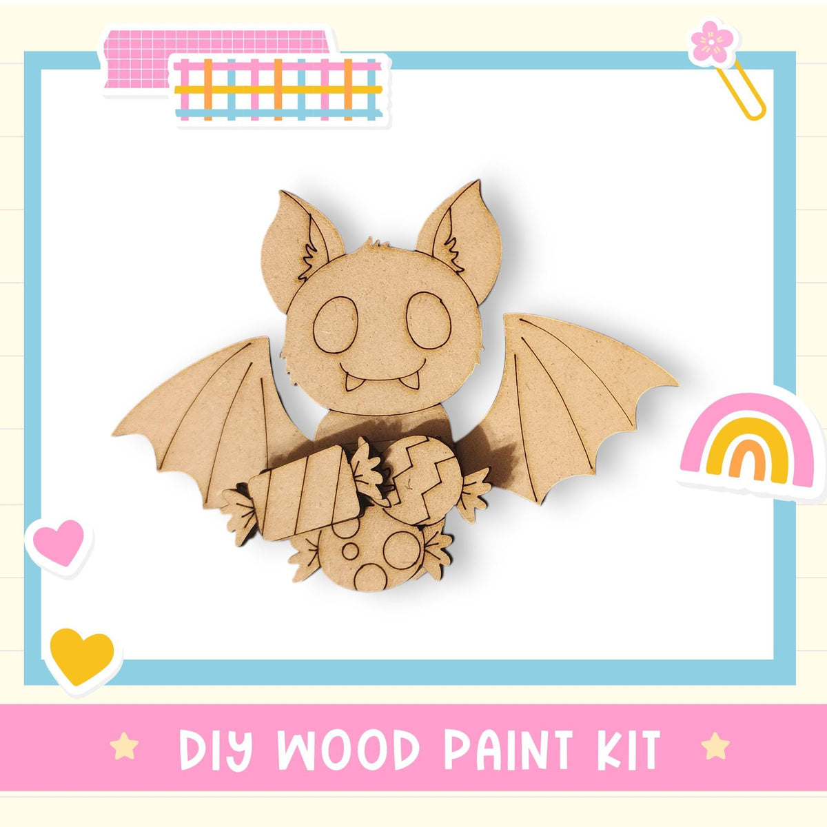 a DIY wood paint kit, including a wooden bat and a wooden toy bat.