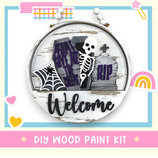 a picture of a welcome sign with a skeleton