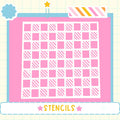 The image is a collage of various images, including a pink and white checkered pattern, a star, and a cloud. The word "STENCILS" is prominently displayed in the bottom center of the image.