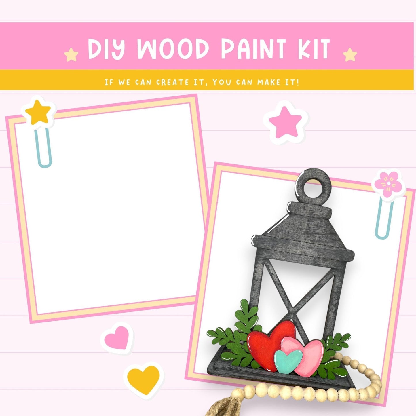 a card with a picture of a lantern and hearts