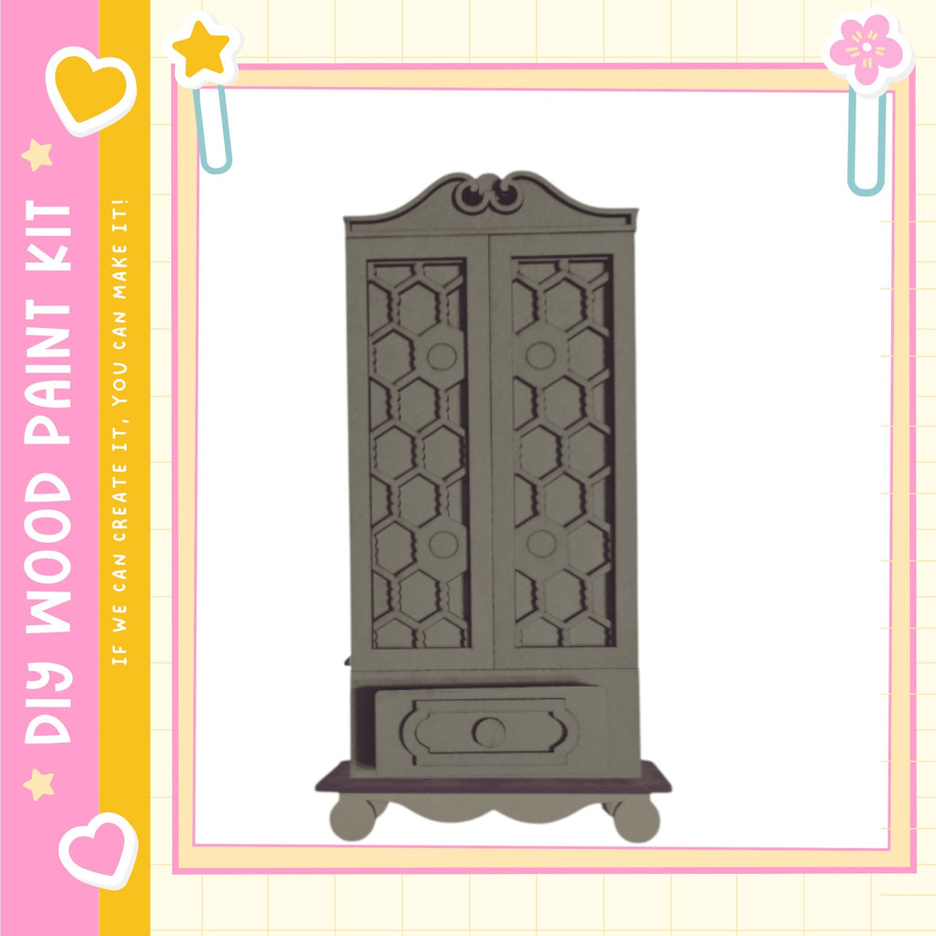 a wooden cabinet with a decorative design on its front.