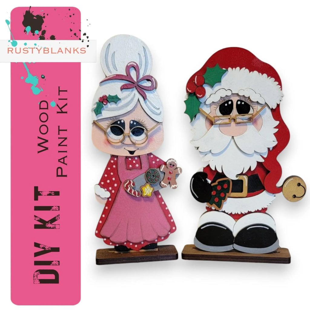 Mr & Mrs Santa Claus Handmade Christmas Tiered Tray Decor RusticFarmhouseDecor