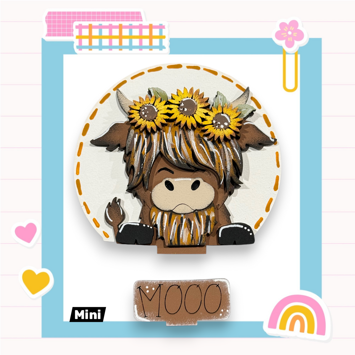 A cartoon cow wearing a crown of sunflowers, with the number "1000" written below it.