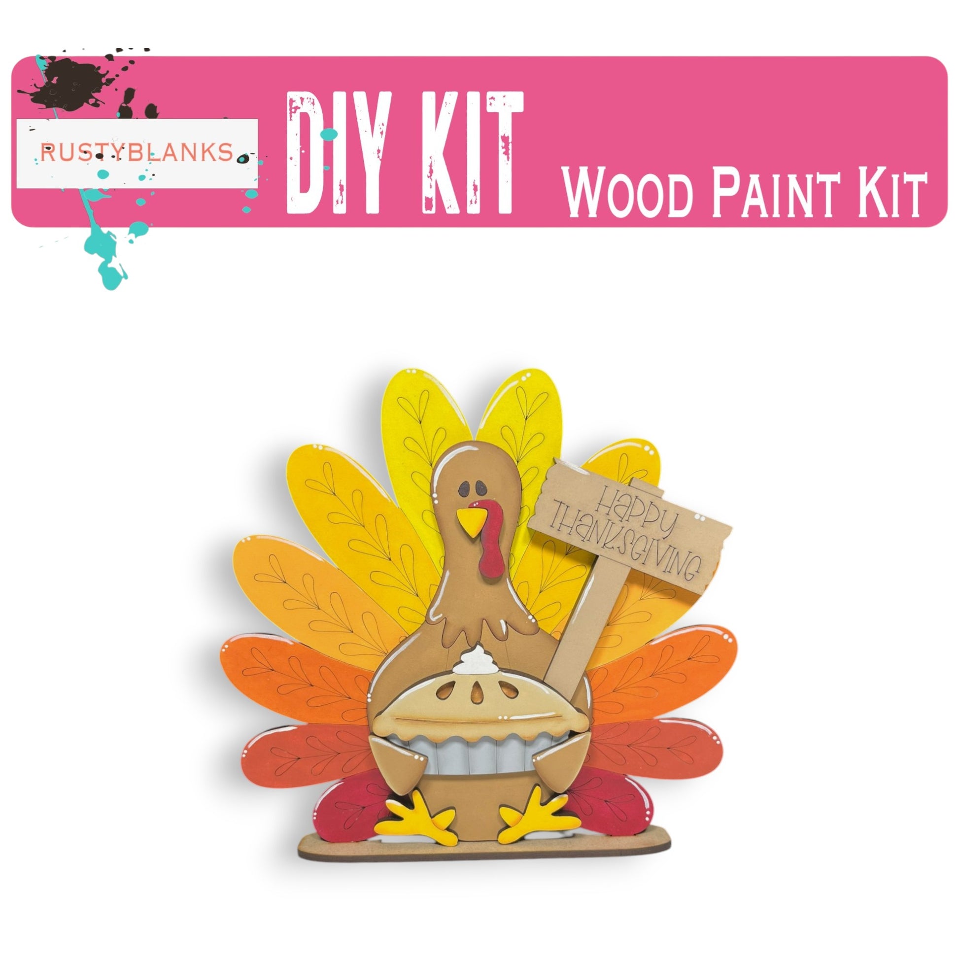 a turkey with a sign that says diy kit wood paint kit